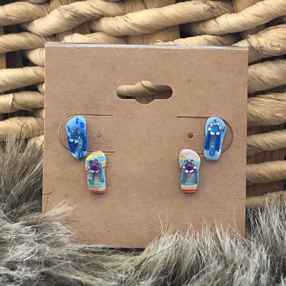 Set of two pairs flip flop cute summer earrings